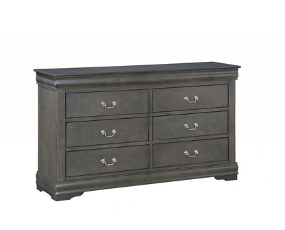 57" Gray Solid Wood Six Drawer Double Dresser HomeRoots