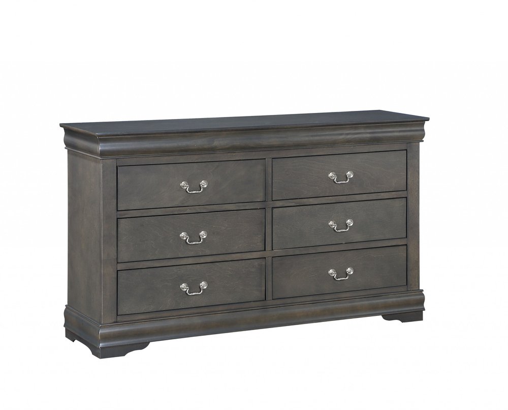57" Gray Solid Wood Six Drawer Double Dresser HomeRoots