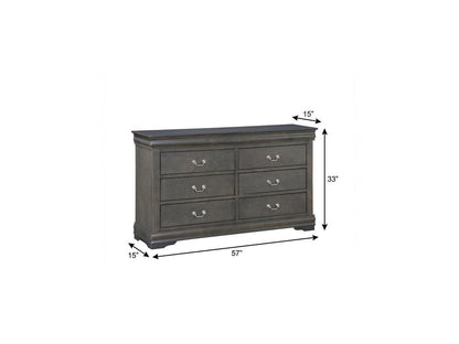 57" Gray Solid Wood Six Drawer Double Dresser HomeRoots