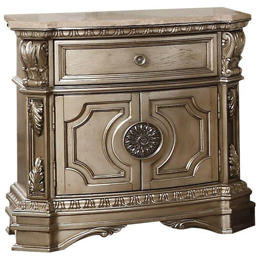 29" Champagne One Drawer Faux Marble and Solid Wood Nightstand With Storage - FurniFindUSA