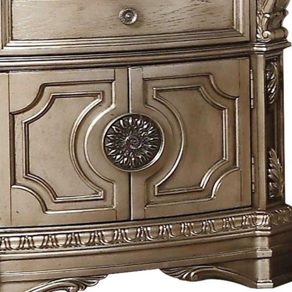 29" Champagne One Drawer Faux Marble and Solid Wood Nightstand With Storage - FurniFindUSA