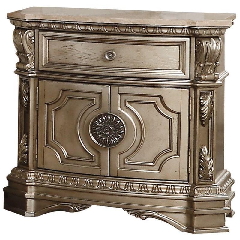 29" Champagne One Drawer Faux Marble and Solid Wood Nightstand With Storage - FurniFindUSA