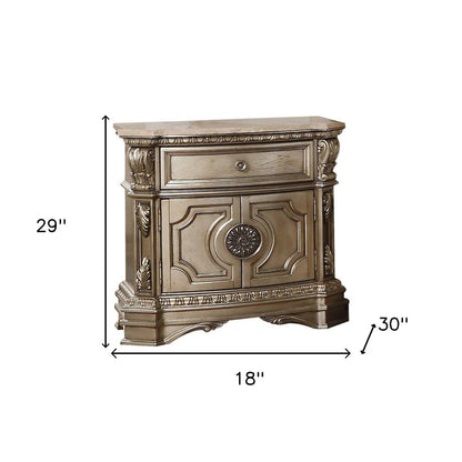 29" Champagne One Drawer Faux Marble and Solid Wood Nightstand With Storage - FurniFindUSA