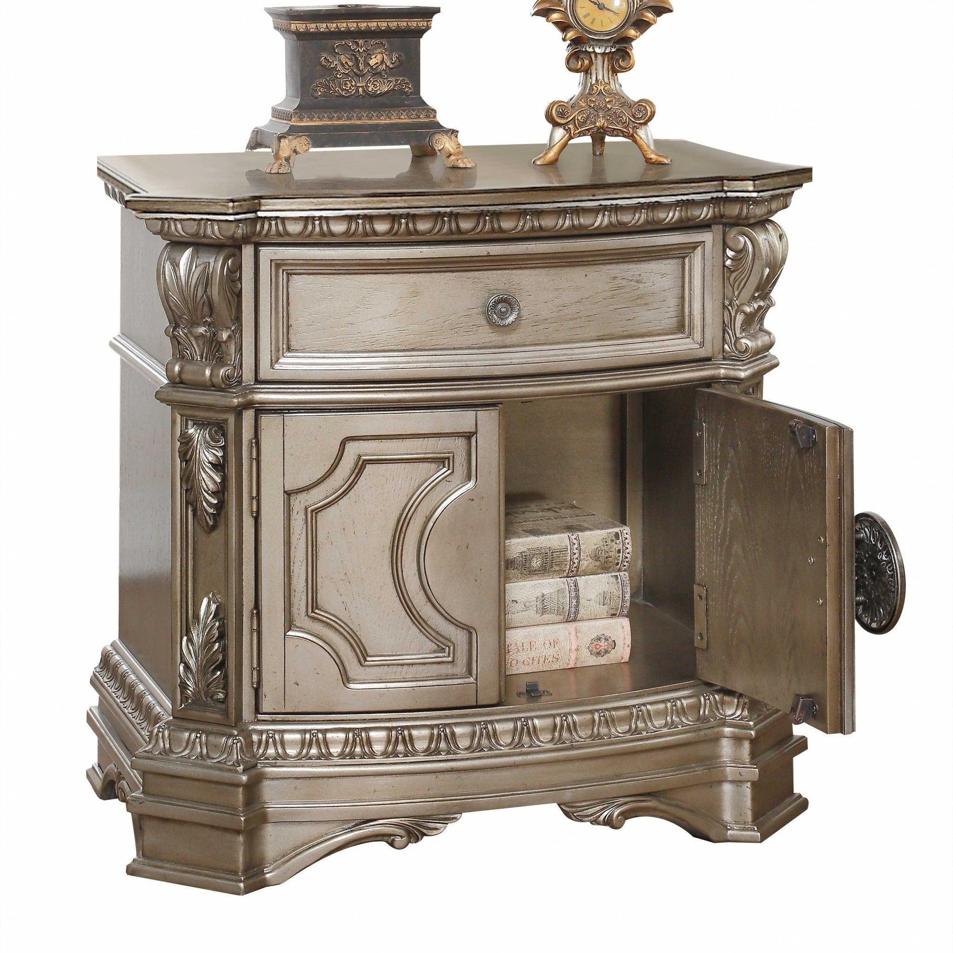 29" Champagne One Drawer Faux Marble and Solid Wood Nightstand With Storage - FurniFindUSA