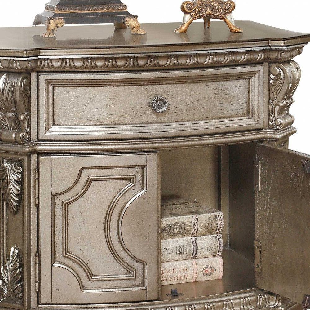 29" Champagne One Drawer Faux Marble and Solid Wood Nightstand With Storage - FurniFindUSA