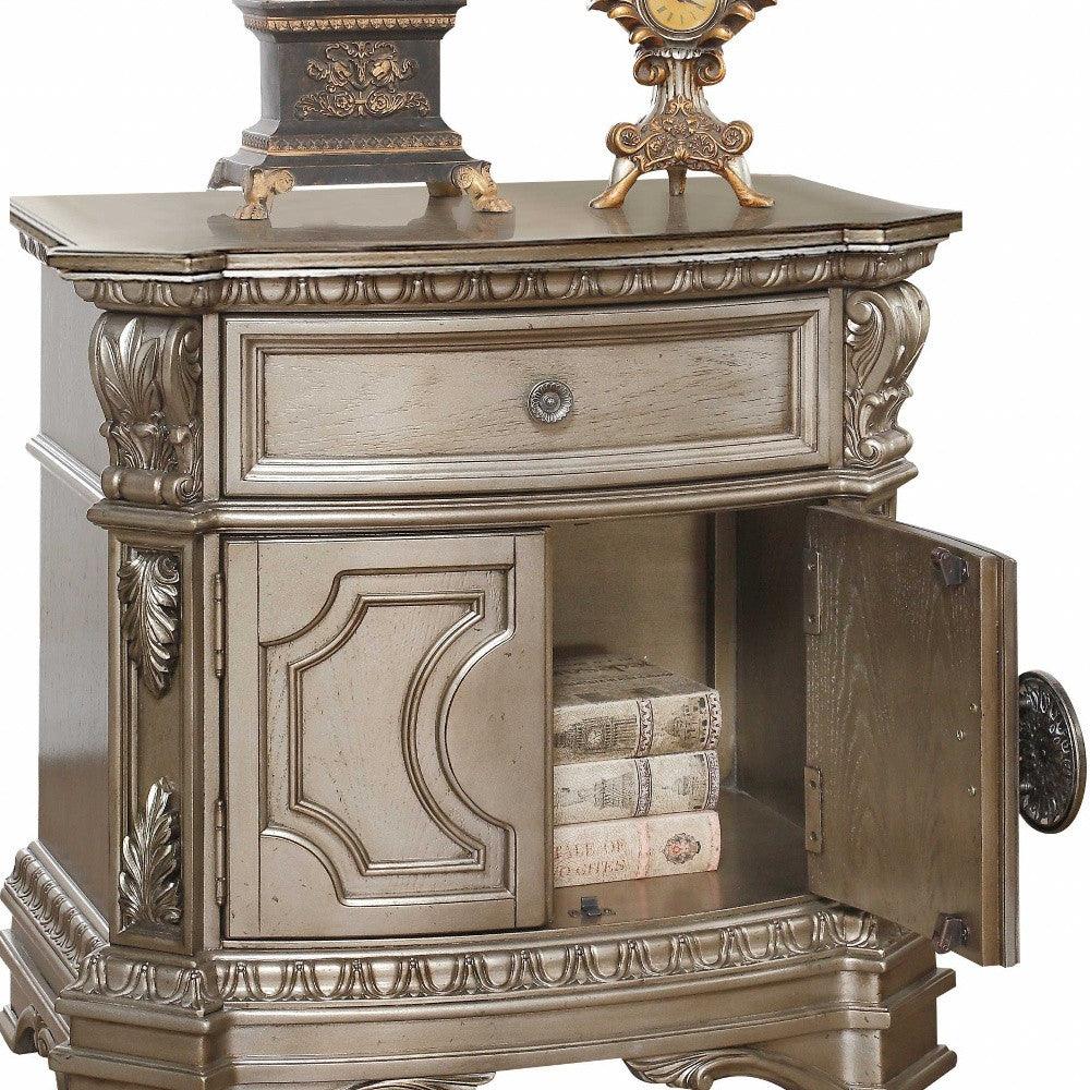 29" Champagne One Drawer Faux Marble and Solid Wood Nightstand With Storage - FurniFindUSA