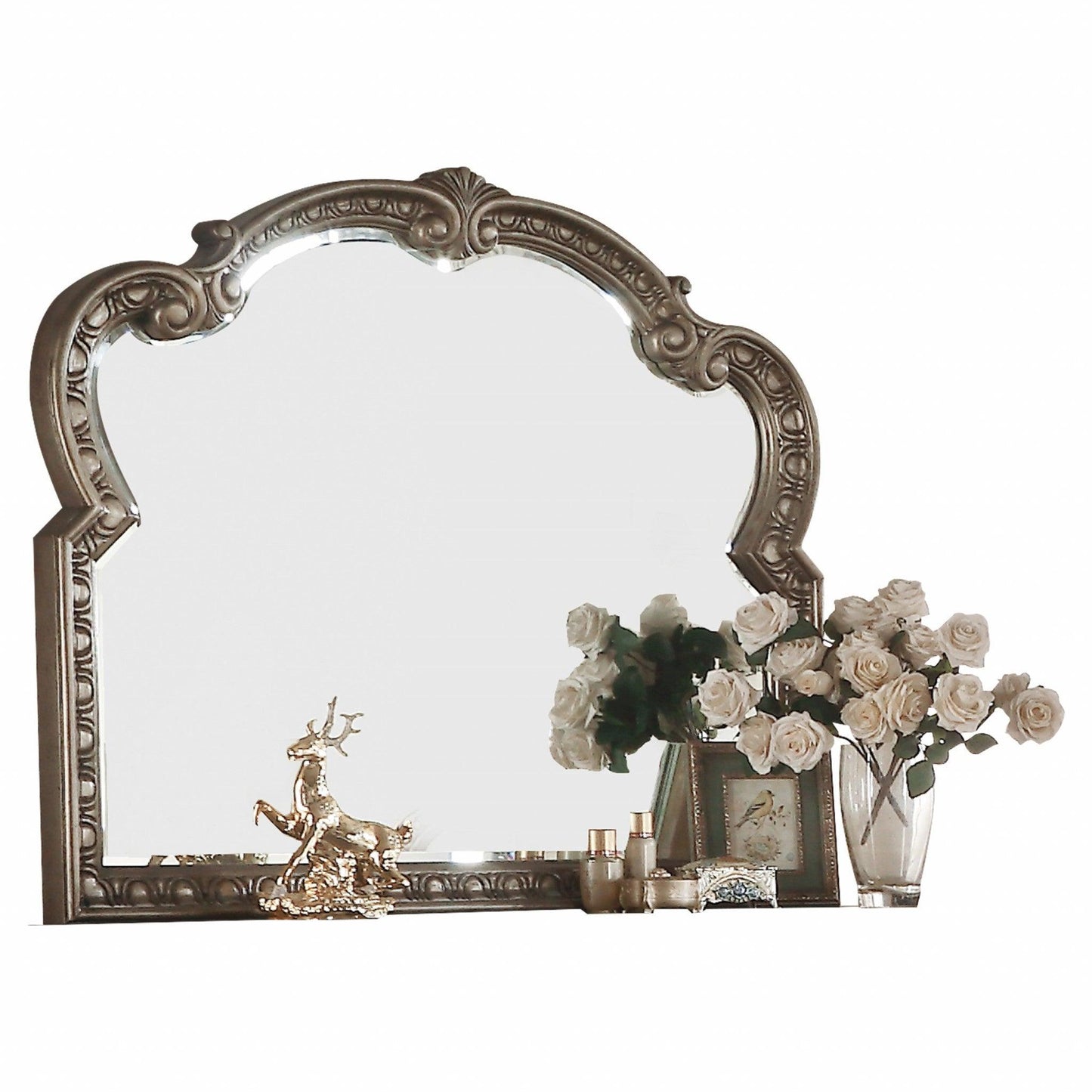 Antique Champagne Finish Baroque Style Wall Mirror - FurniFindUSA