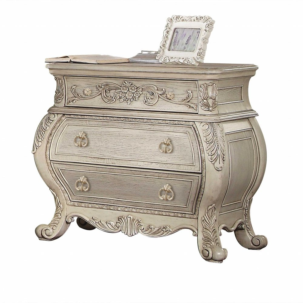 34" Antiqued White Solid Wood Three Drawer Nightstand HomeRoots