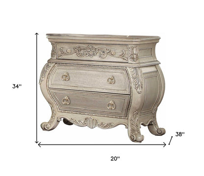 34" Antiqued White Solid Wood Three Drawer Nightstand HomeRoots