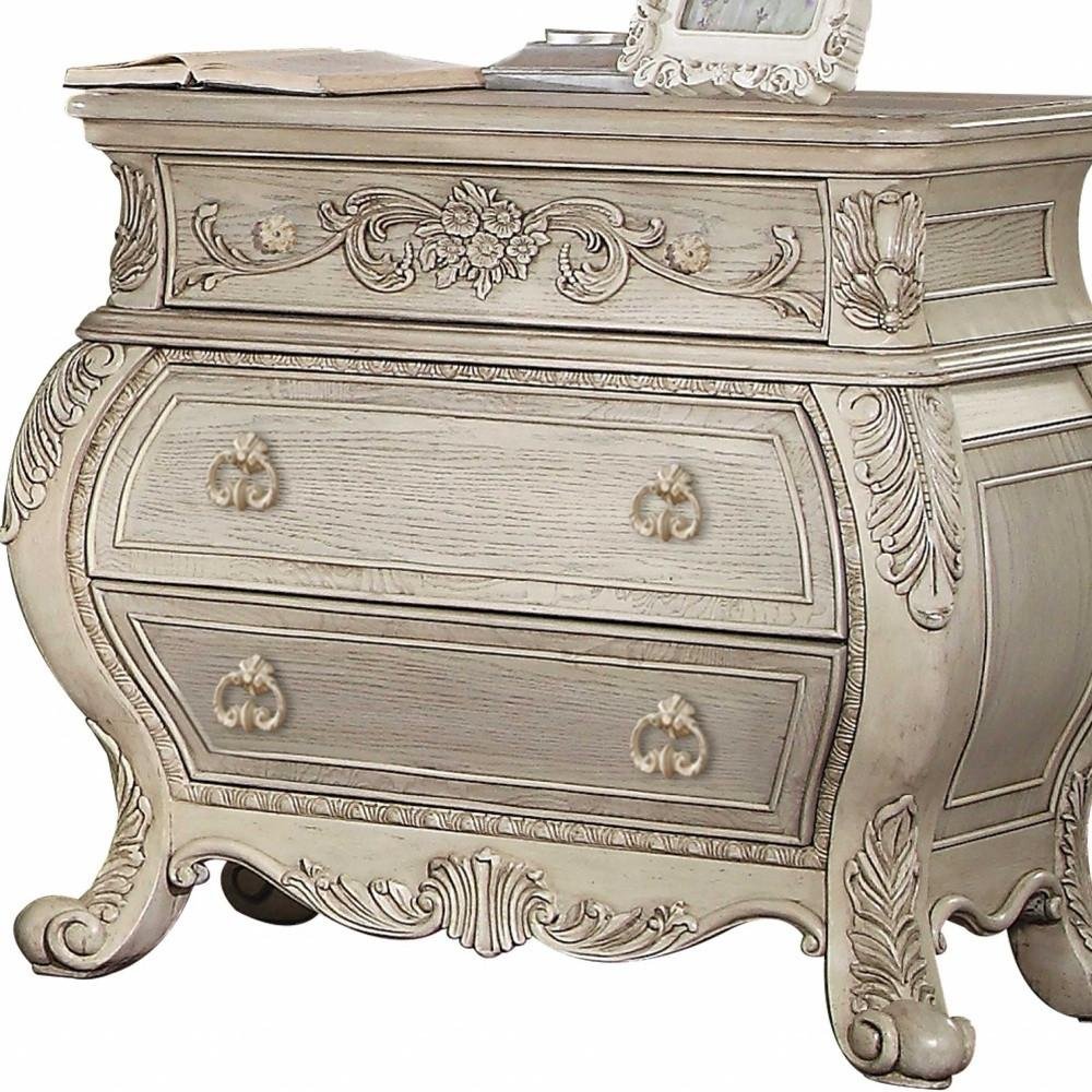 34" Antiqued White Solid Wood Three Drawer Nightstand HomeRoots
