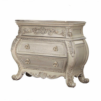 34" Antiqued White Solid Wood Three Drawer Nightstand HomeRoots