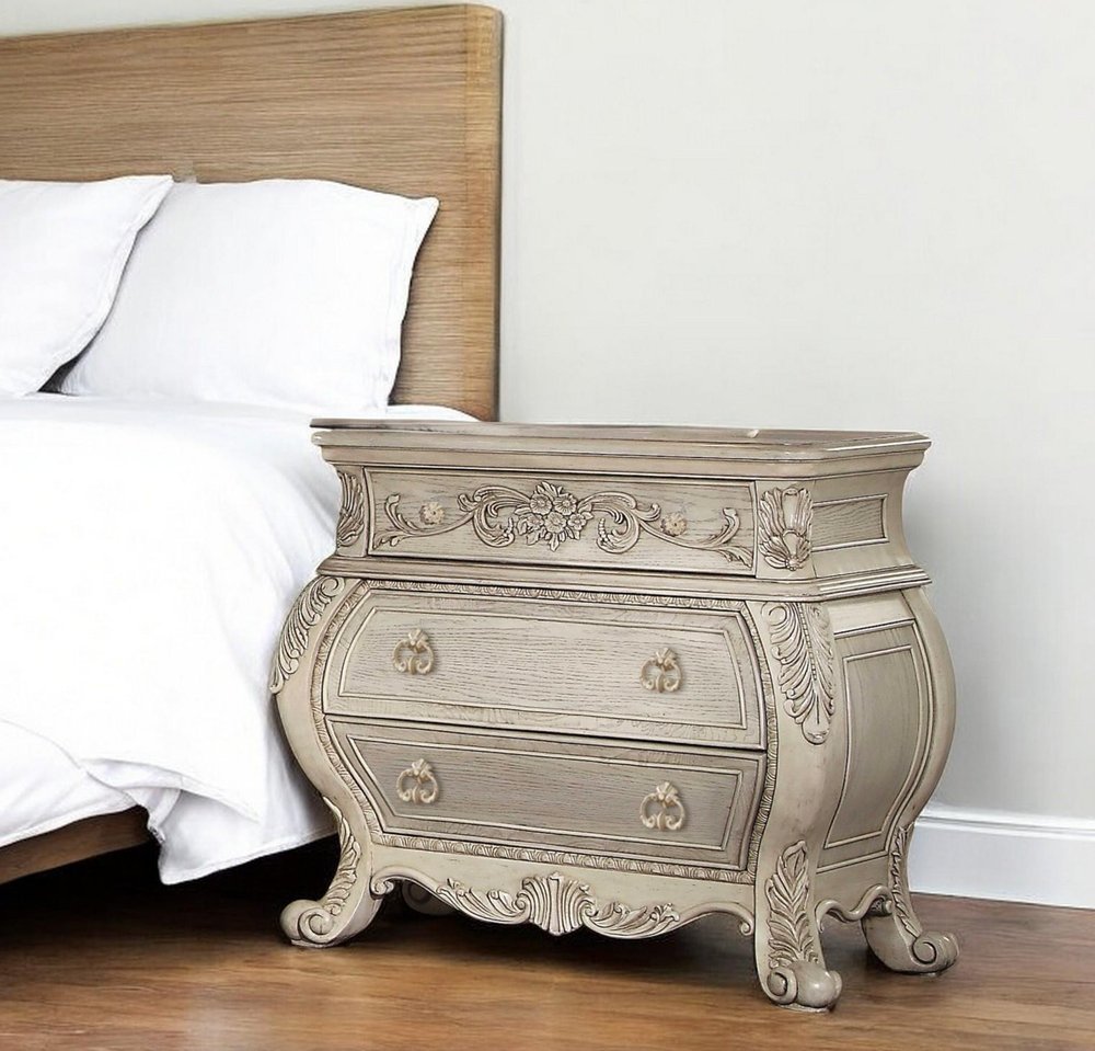 34" Antiqued White Solid Wood Three Drawer Nightstand HomeRoots