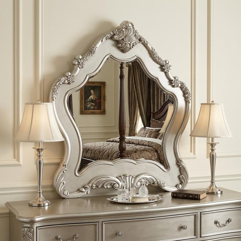 48" White Abstract Wood Framed Mounted Dresser Mirror HomeRoots