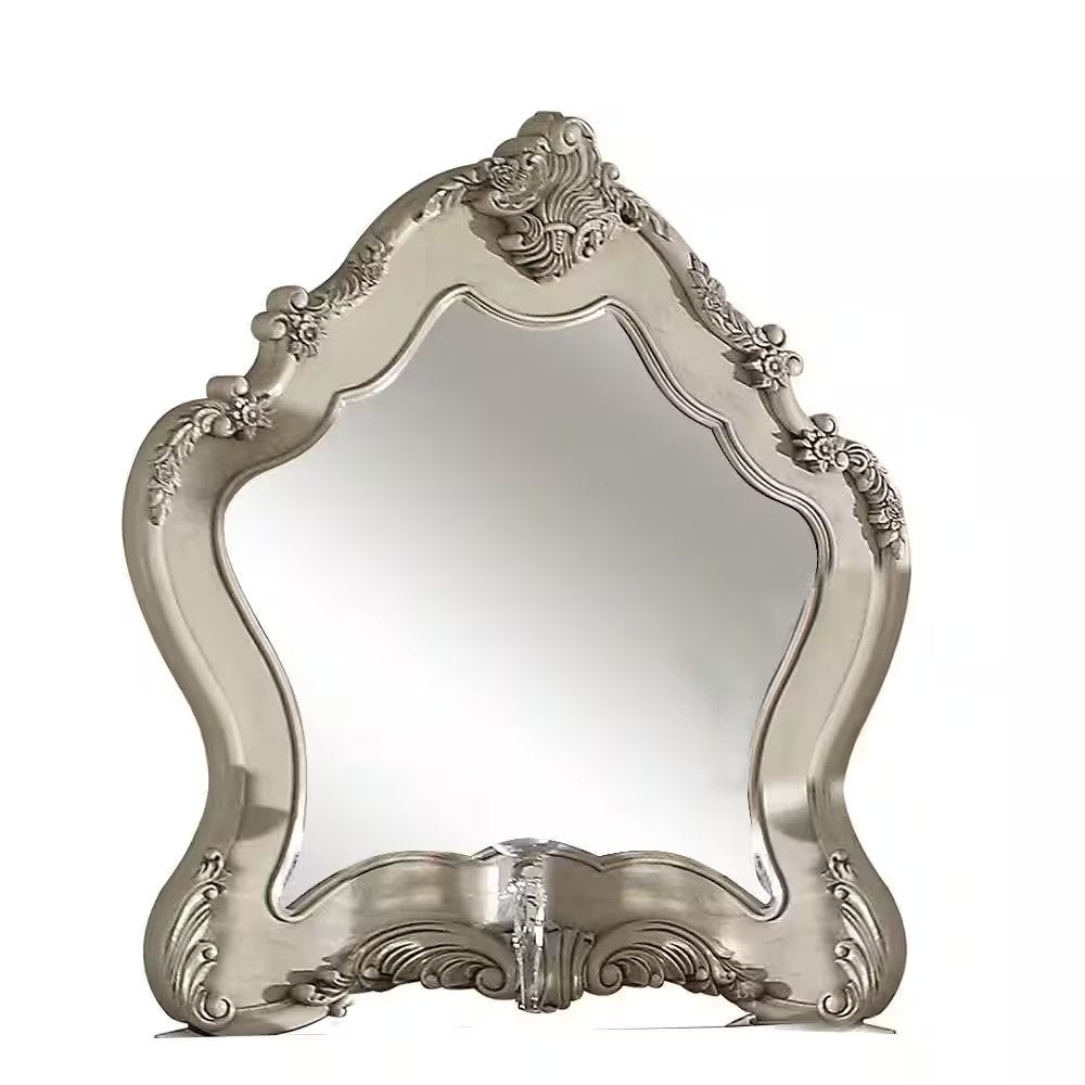 48" White Abstract Wood Framed Mounted Dresser Mirror — view 1