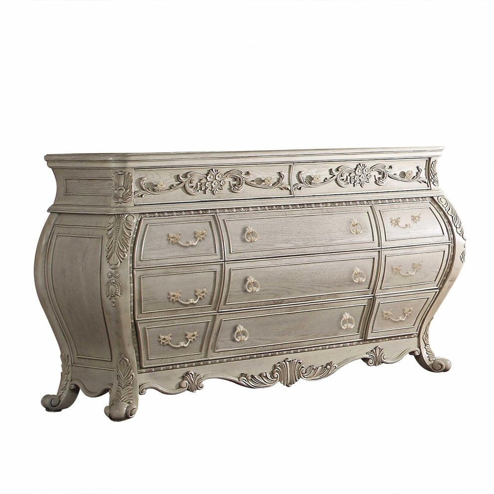 73" Off White Solid Wood Nine Drawer Double Dresser HomeRoots