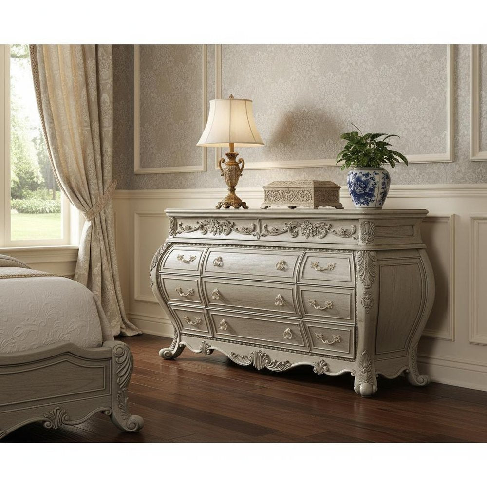 73" Off White Solid Wood Nine Drawer Double Dresser HomeRoots