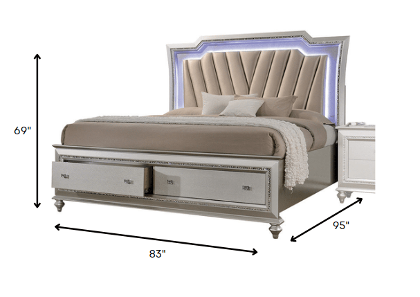 King Beige And Champagne Upholstered Velvettwo Drawers Bed - FurniFindUSA