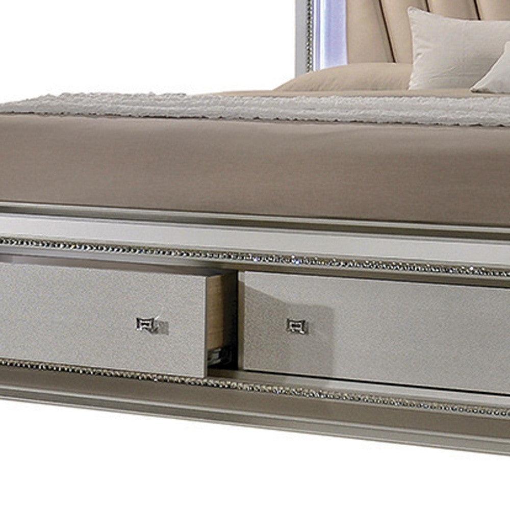 King Beige And Champagne Upholstered Velvettwo Drawers Bed - FurniFindUSA