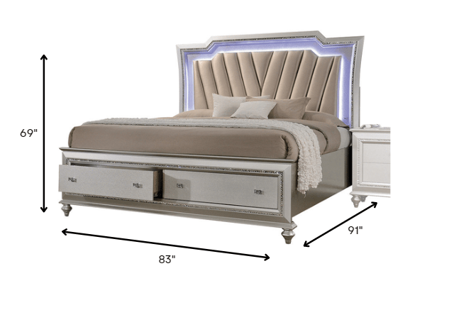 King Beige And Champagne Upholstered Velvettwo Drawers Bed - FurniFindUSA