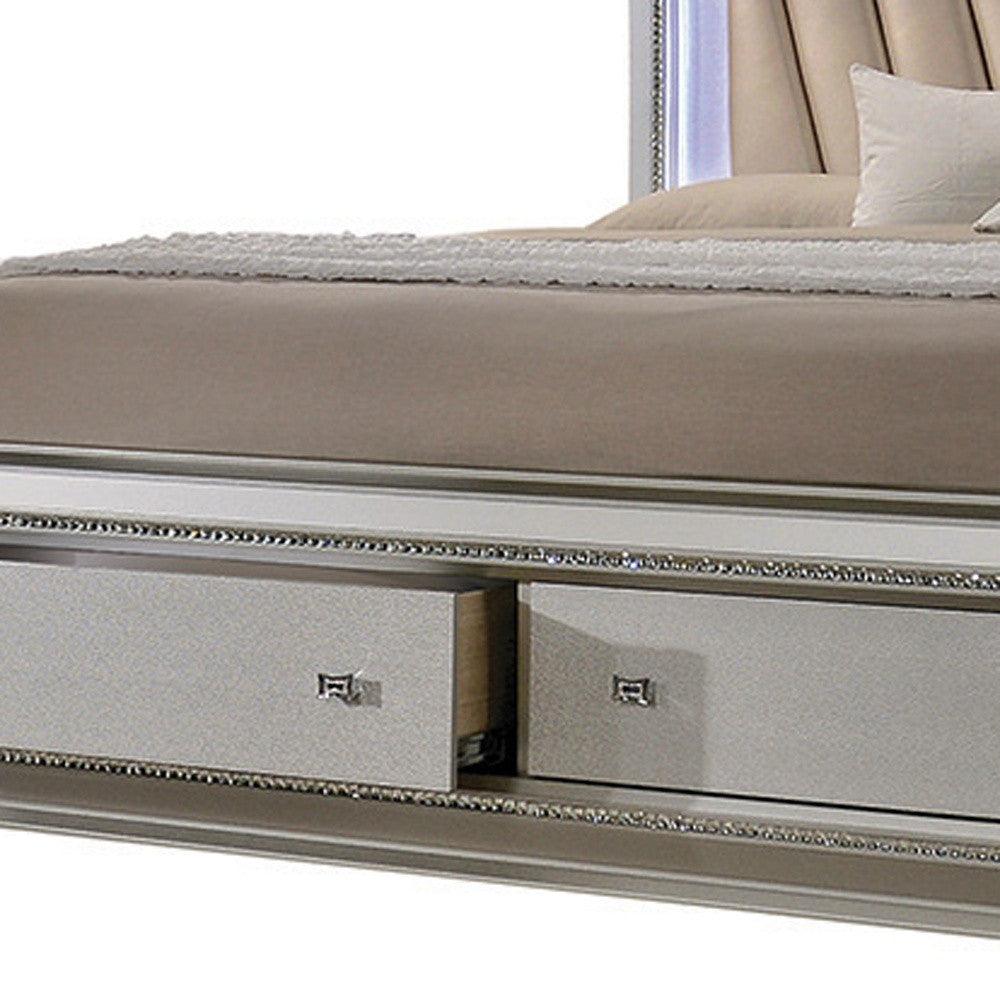 King Beige And Champagne Upholstered Velvettwo Drawers Bed - FurniFindUSA