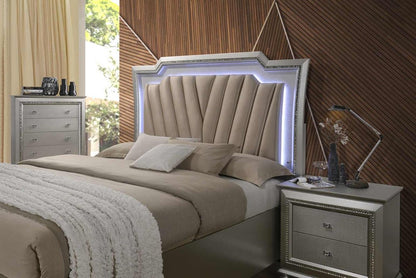 67" X 91" X 69" Pu Champagne Wood Upholstered (Hb) Led Queen Bed HomeRoots