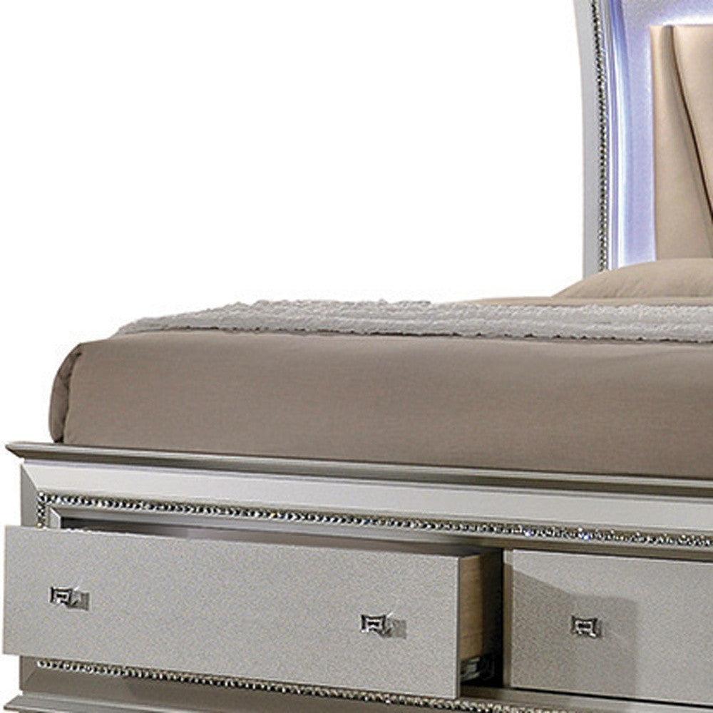 King Beige And Champagne Upholstered Velvettwo Drawers Bed - FurniFindUSA