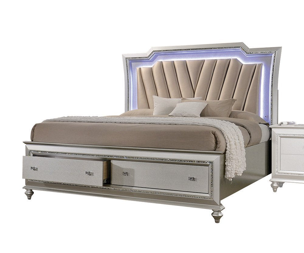 67" X 91" X 69" Pu Champagne Wood Upholstered (Hb) Led Queen Bed HomeRoots