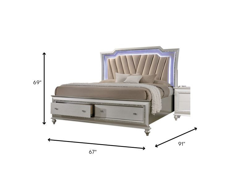 67" X 91" X 69" Pu Champagne Wood Upholstered (Hb) Led Queen Bed HomeRoots
