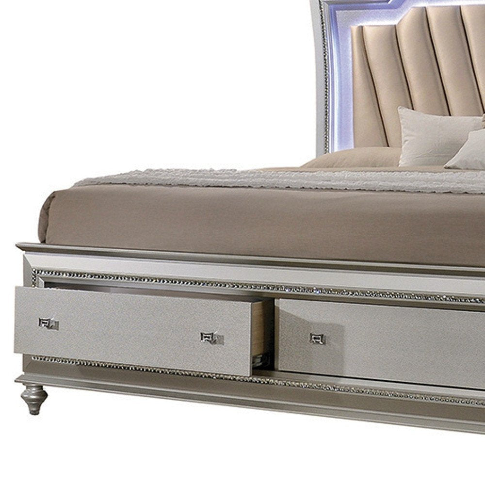 67" X 91" X 69" Pu Champagne Wood Upholstered (Hb) Led Queen Bed HomeRoots