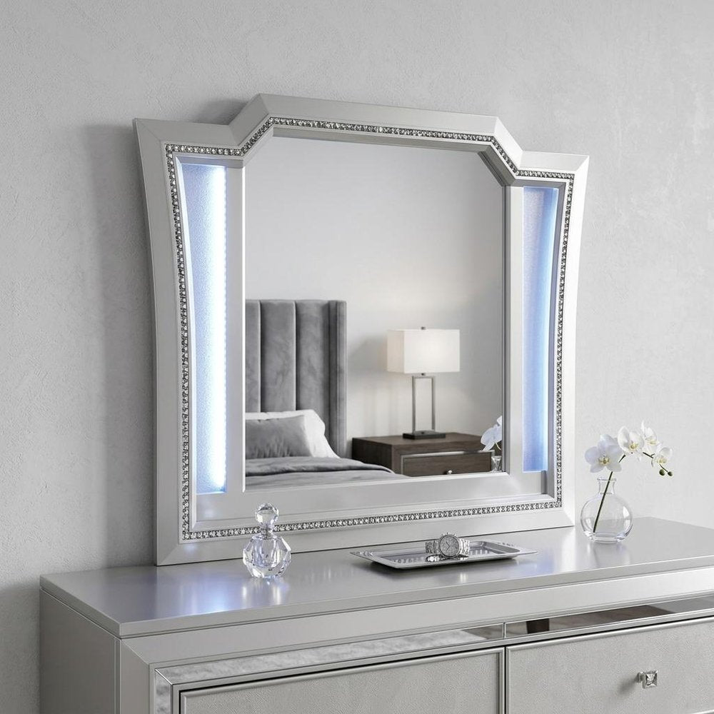 38" Champagne Abstract Wood Framed Mounted Dresser Mirror HomeRoots