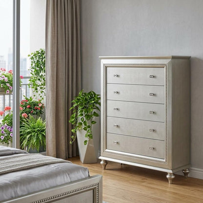 18" Champagne Wood Five Drawer Dresser HomeRoots