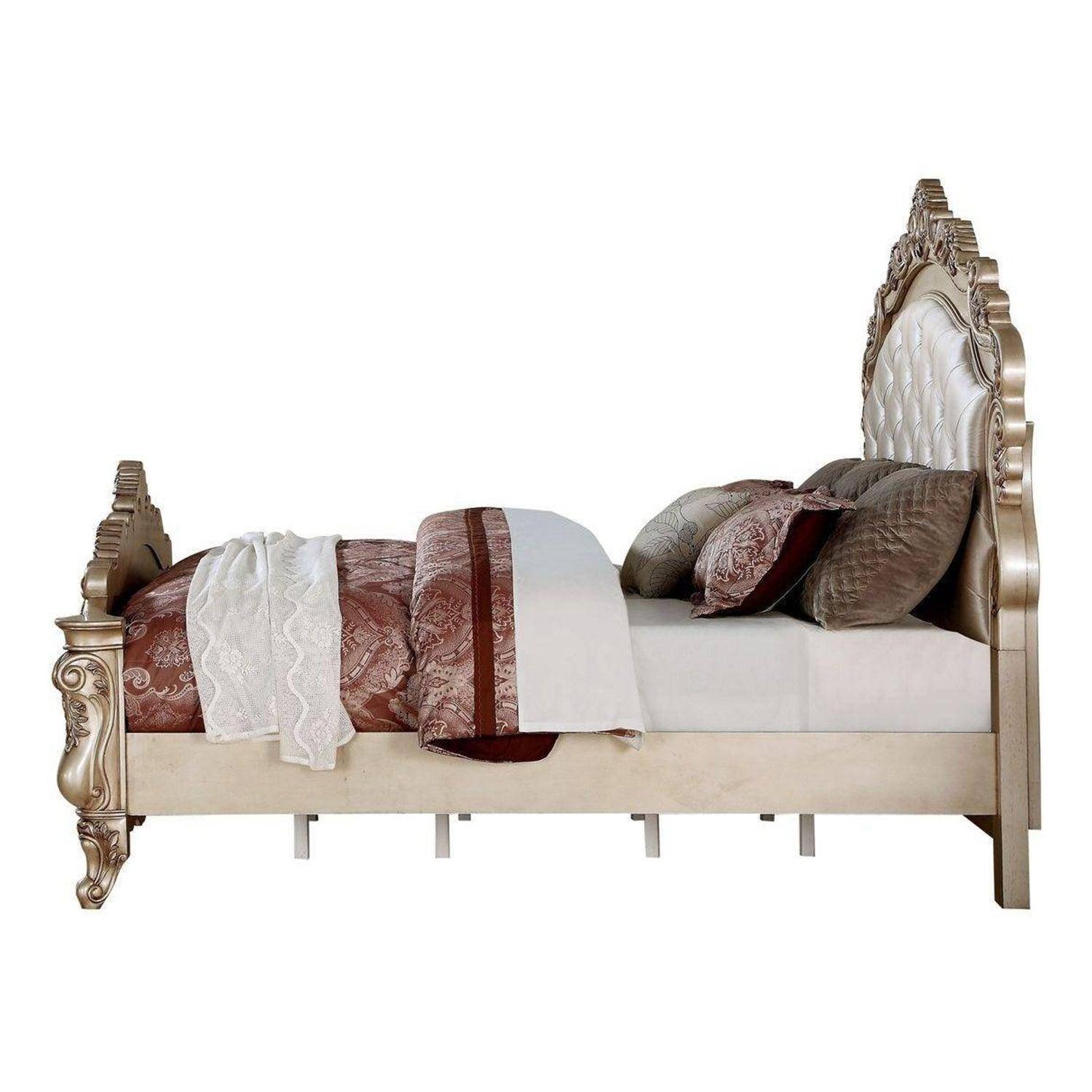 Queen Tufted Brown And Brown and Black Upholstered Silk Bed With Nailhead Trim - FurniFindUSA