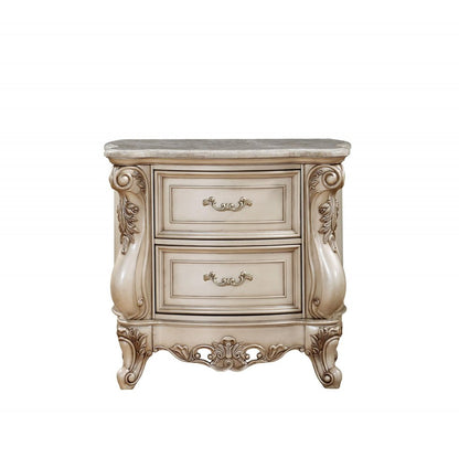 32" Antiqued White Two Drawers Mirrored Nightstand HomeRoots