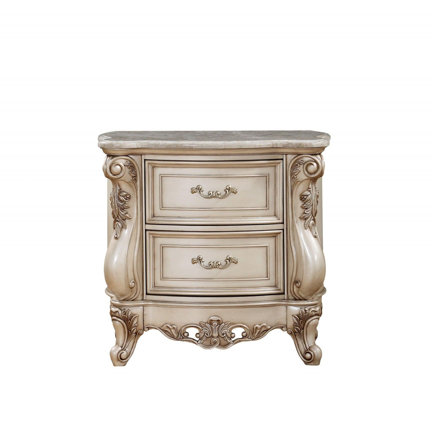 32" Antiqued White Two Drawers Mirrored Nightstand - FurniFindUSA