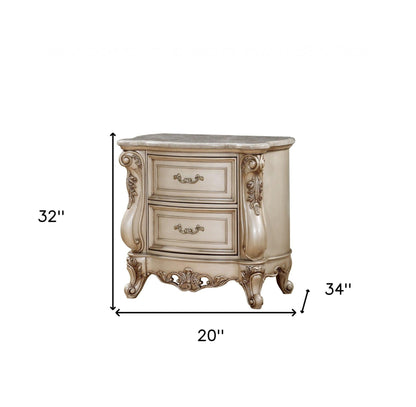 32" Antiqued White Two Drawers Mirrored Nightstand - FurniFindUSA