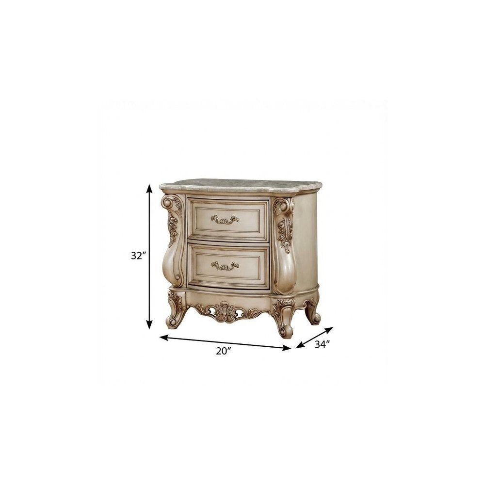 32" Antiqued White Two Drawers Mirrored Nightstand HomeRoots