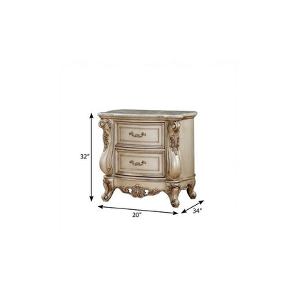 32" Antiqued White Two Drawers Mirrored Nightstand HomeRoots