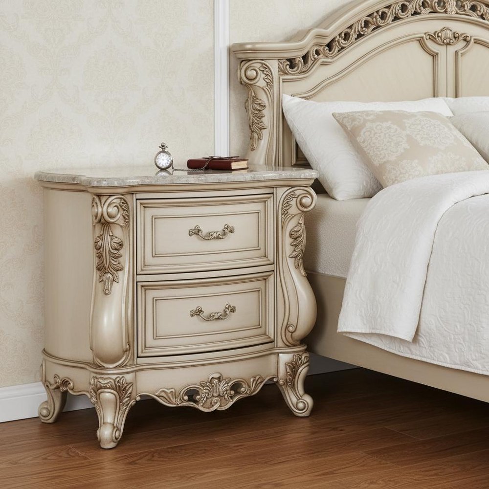 32" Antiqued White Two Drawers Mirrored Nightstand HomeRoots