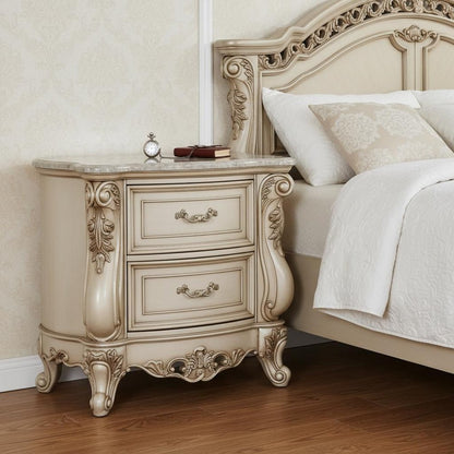 32" Antiqued White Two Drawers Mirrored Nightstand HomeRoots