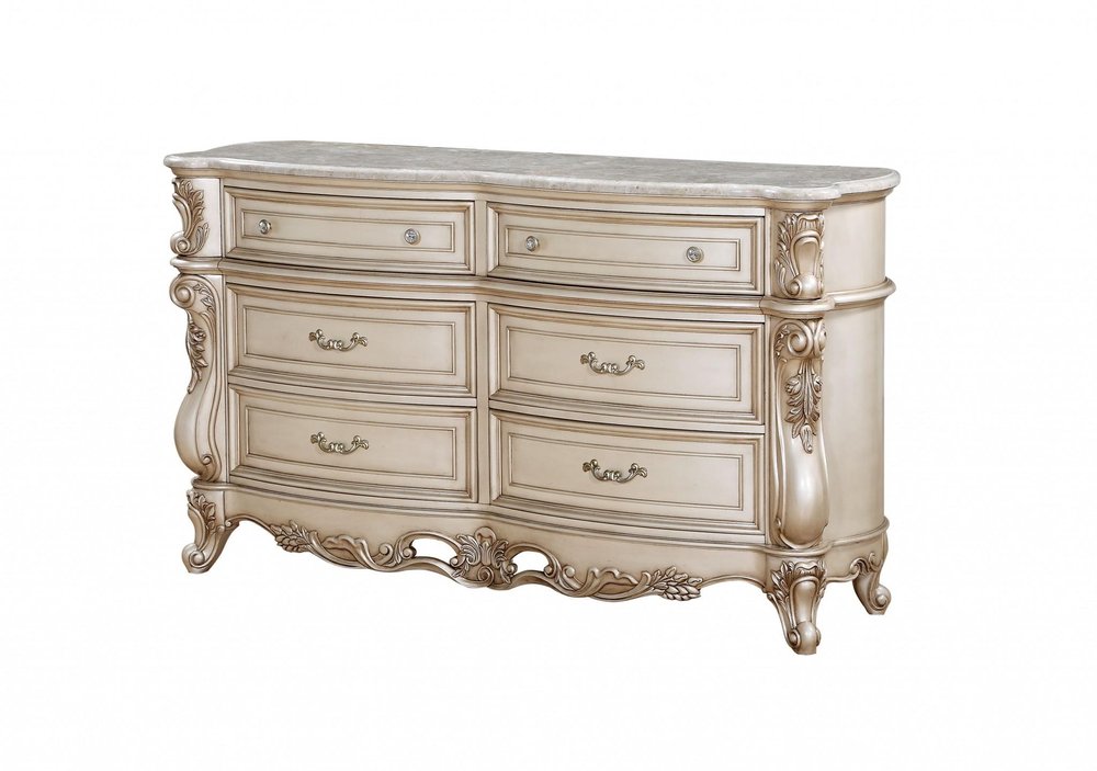 72" Beige Solid Wood Six Drawer Double Dresser HomeRoots