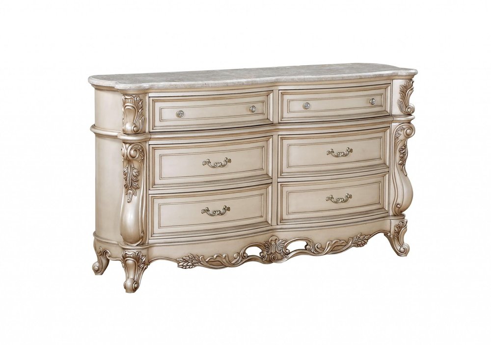 72" Beige Solid Wood Six Drawer Double Dresser HomeRoots