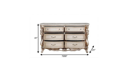72" Beige Solid Wood Six Drawer Double Dresser HomeRoots