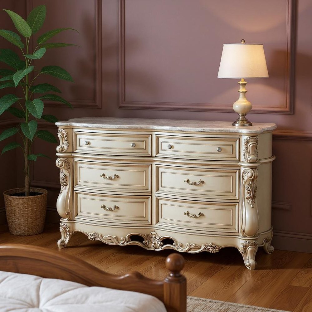 72" Beige Solid Wood Six Drawer Double Dresser HomeRoots