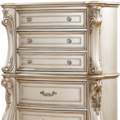 42" Antiqued White Wood Five Drawer Dresser HomeRoots