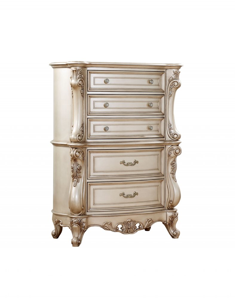 42" Antiqued White Wood Five Drawer Dresser HomeRoots