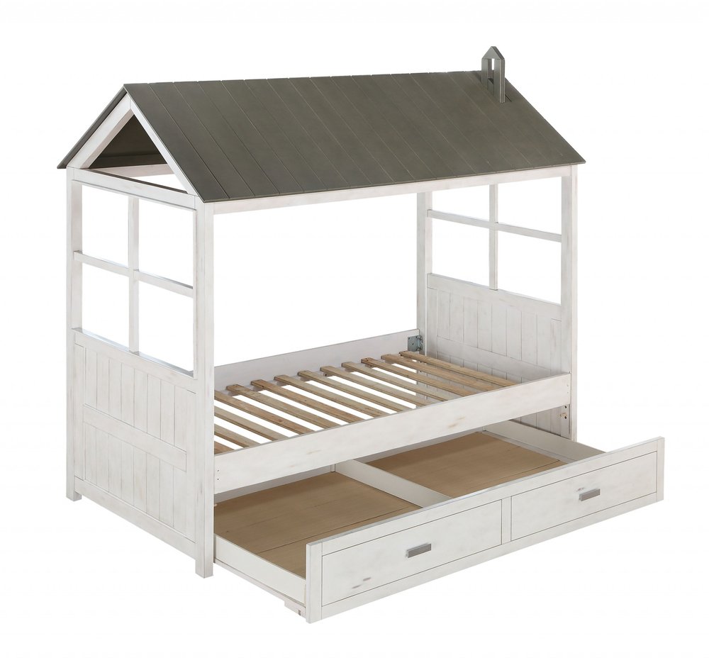 Twin White Two Drawers Bed — view 1