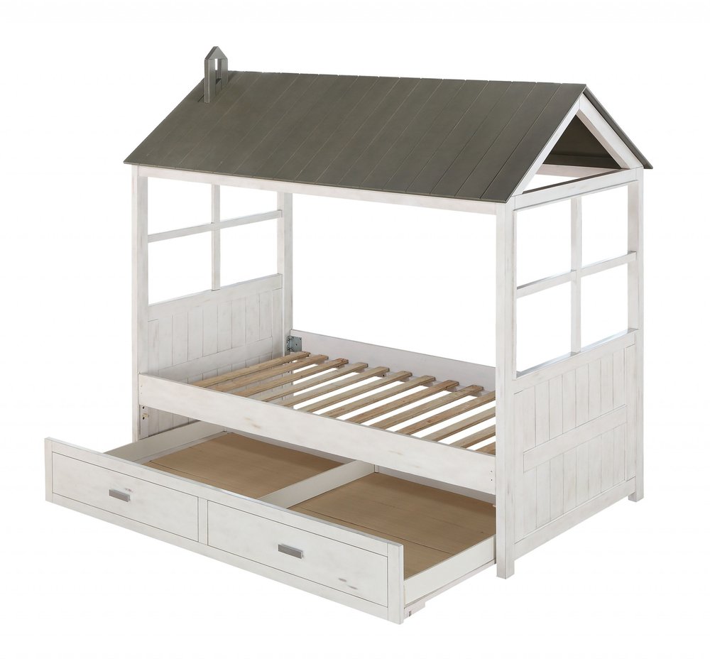 Twin White Two Drawers Bed — view 5