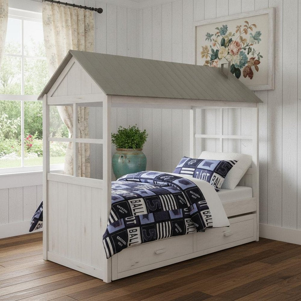 Twin White Two Drawers Bed HomeRoots