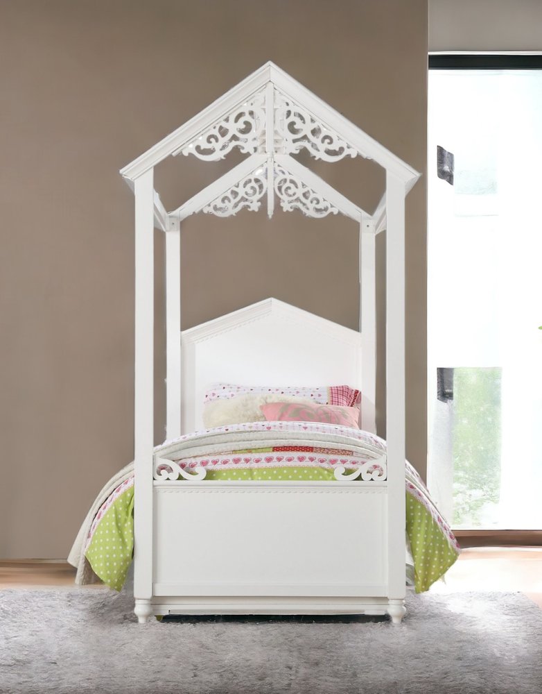 White Wood Twin Canopy Bed Frame HomeRoots