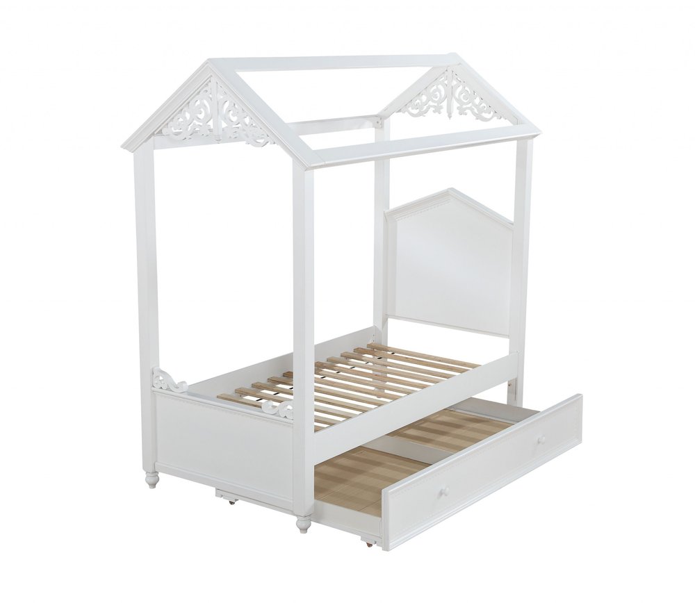 White Wood Twin Canopy Bed HomeRoots